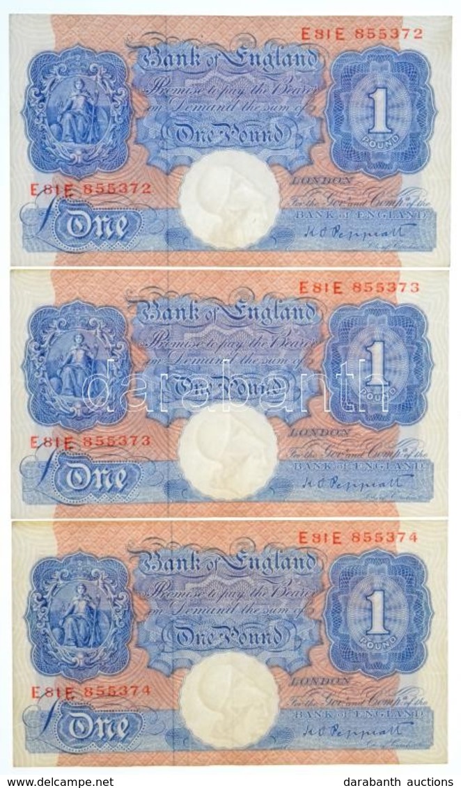 Nagy-Britannia 1940-1948. 1Ł (3x) Sorszámkövetők 'E81E 855372 - E81E 855374'. Szign.: Peppiatt T:II
Great Britain 1940-1 - Ohne Zuordnung