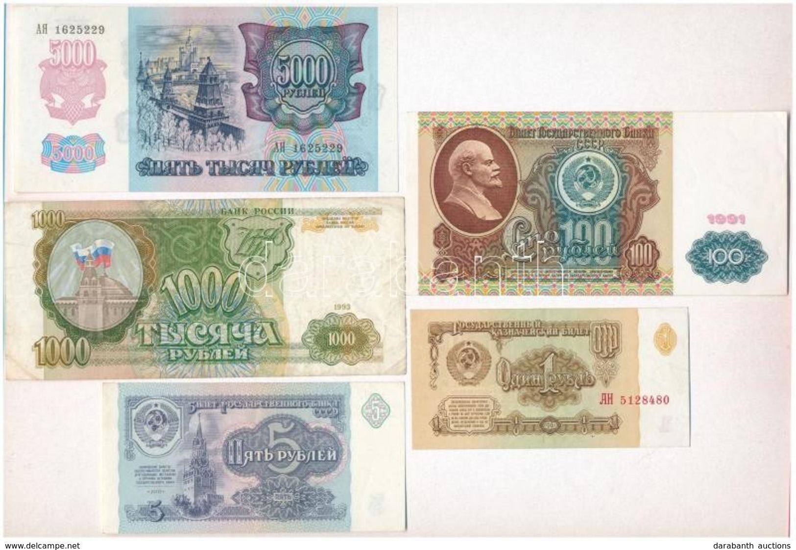 Szovjetunió 1961-1993. 1R-5000R (5db, 4xklf) T:1--3
Soviet Union 1961-1993. 1 Ruble - 5000 Rubles (5pcs, 4xdiff) C:AU-F - Ohne Zuordnung