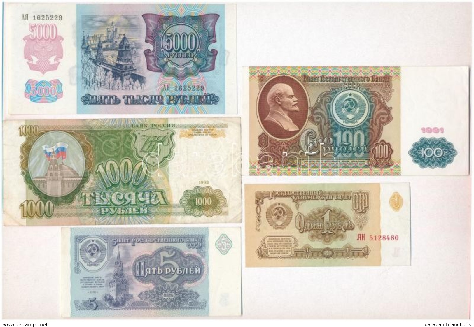 Szovjetunió 1961-1993. 1R-5000R (5db, 4xklf) T:1--3
Soviet Union 1961-1993. 1 Ruble - 5000 Rubles (5pcs, 4xdiff) C:AU-F - Non Classés