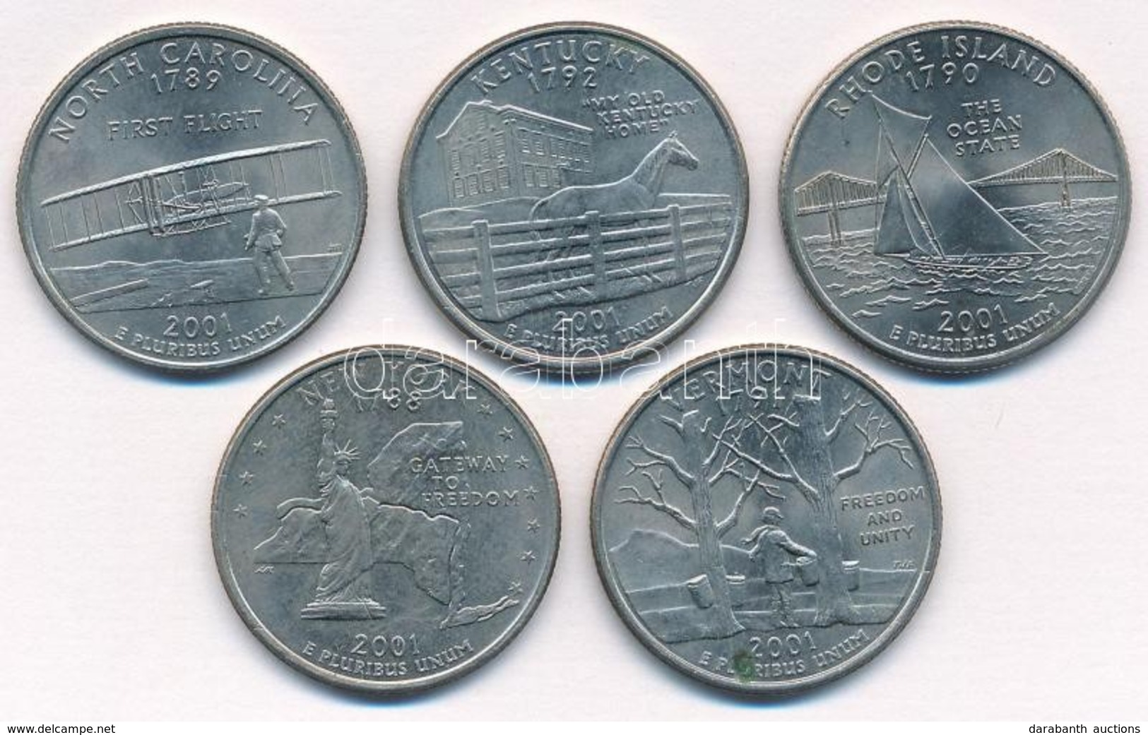 Amerikai Egyesült Államok 2001. 1/4$ '50 állam - Észak-Karolina, Kentucky, Rhode Island, New York, Vermont' Cu-Ni (5xklf - Non Classés