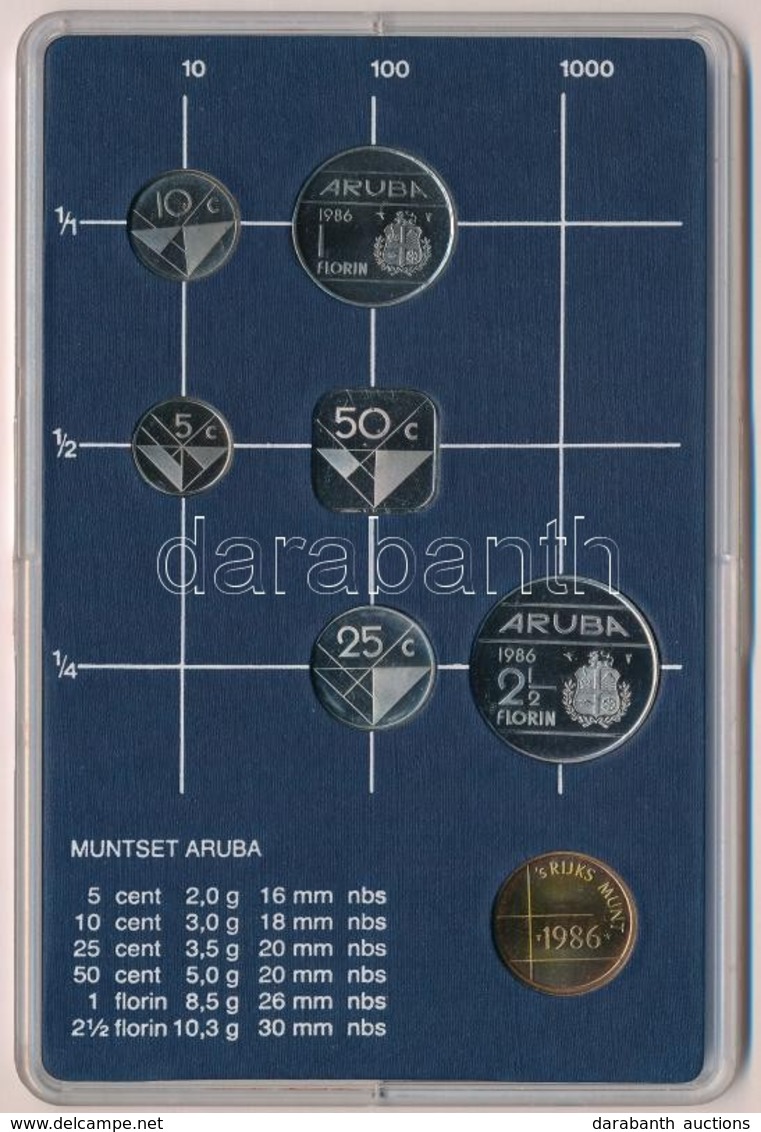 Aruba 1986. 5c-2 1/2Fl (6xklf) + 'Utrechti Verde' Zseton Plasztiktokos Szettben T:1 Aruba 1986. 5 Cents - 2 1/2 FLorin ( - Ohne Zuordnung