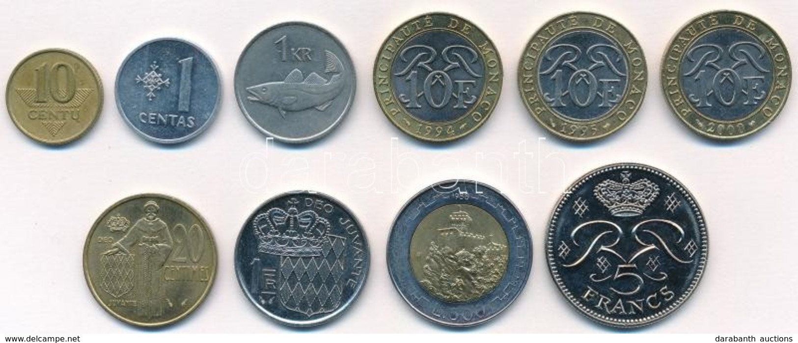 Monaco 1976-2000. 20c-10Fr (6xklf) + 4db Külföldi érme, Izland, Litvánia, San Marino T:1-
Monaco 1976-2000. 20 Centimes  - Non Classés