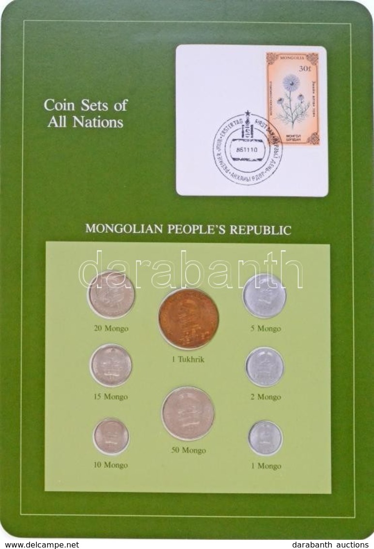 Mongólia 1980-1981. 1M - 1T (8xklf), 'Coin Sets Of All Nations' Forgalmi Szett Felbélyegzett Kartonlapon T:1-,2 
Mongoli - Non Classés