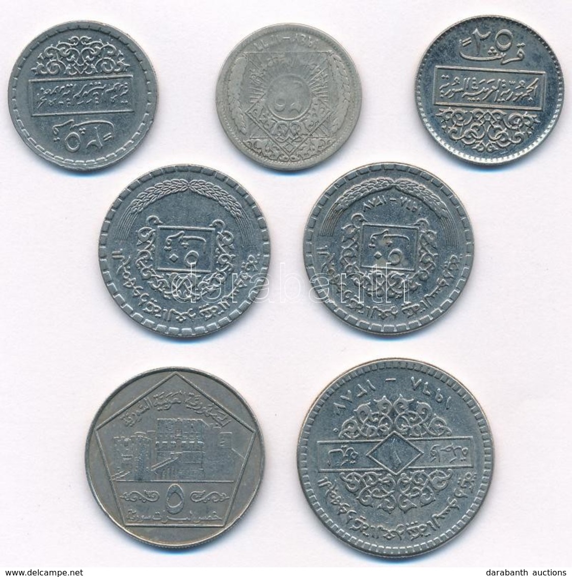 Szíria 1947-1996. 25p-5Ł (7xklf) Közte 1947. 25p Ag T:2,2-
Syria 1947-1996. 25 Piastres - 5 Pounds (7xdiff) Including 19 - Ohne Zuordnung