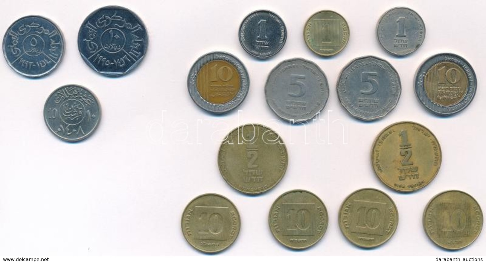 16db-os Vegyes Külföldi érme Tétel, Közte Izrael (13db), Jemen (2db), Szaúd-Arábia (1db) T:1-,2
16pcs Of Various Coins,  - Ohne Zuordnung