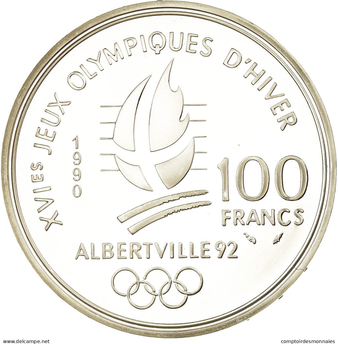 Monnaie, France, Albertville 92, 100 Francs, 1990, Proof, FDC, Argent - N. 100 Francs
