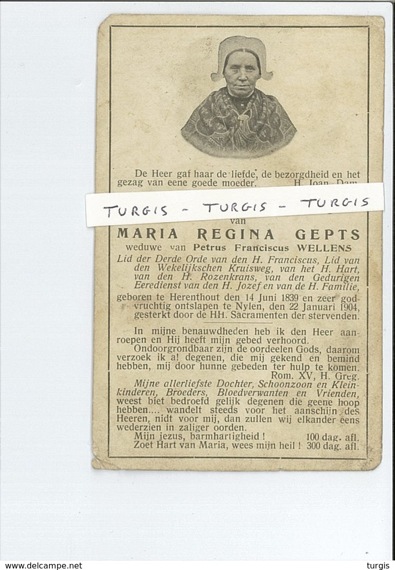 MARIA REGINA GEPTS WED PETRUS FRANCISCUS WELLENS ° HERENTHOUT 1839 + NIJLEN 1904 - Imágenes Religiosas