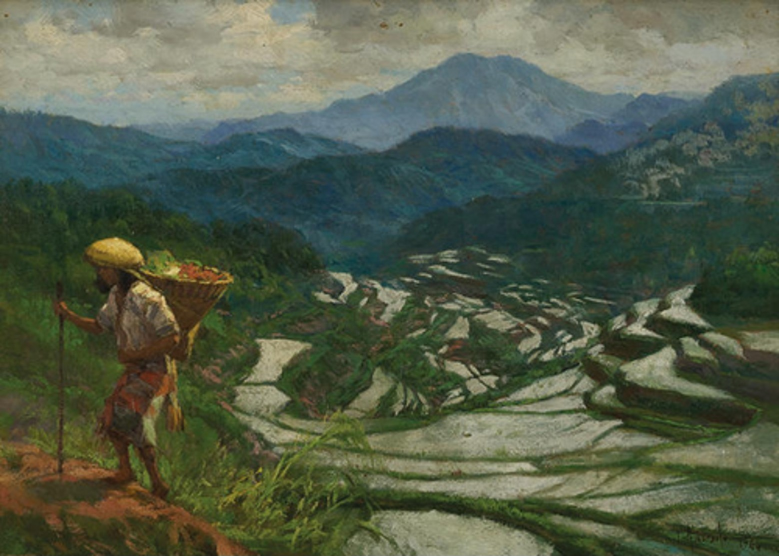 "Baguio Rice Terraces" 12" X 18" Oil On Canvas 1944  By AMORSOLO, Fernando - Oils