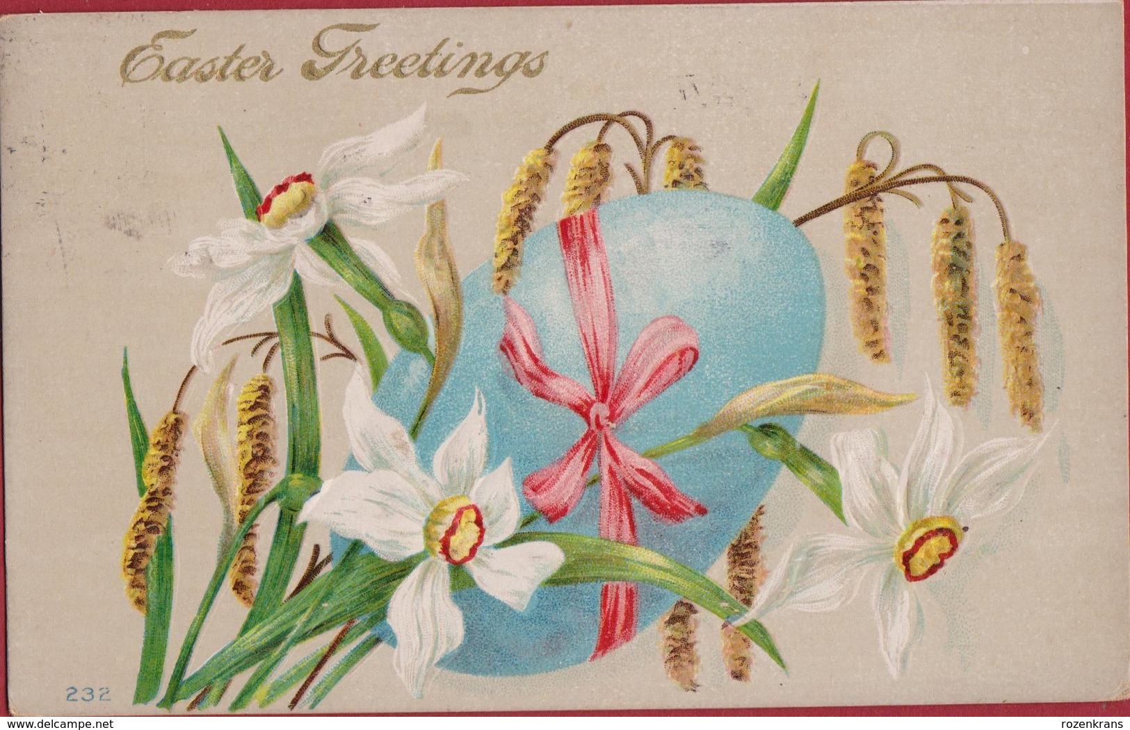 Jolie Carte Fantaisie Happy Easter Greetings Pasen Ostern Joyeuses Pâques Carte Fantaisie CPA Gaufree Embossed Relief - Pâques