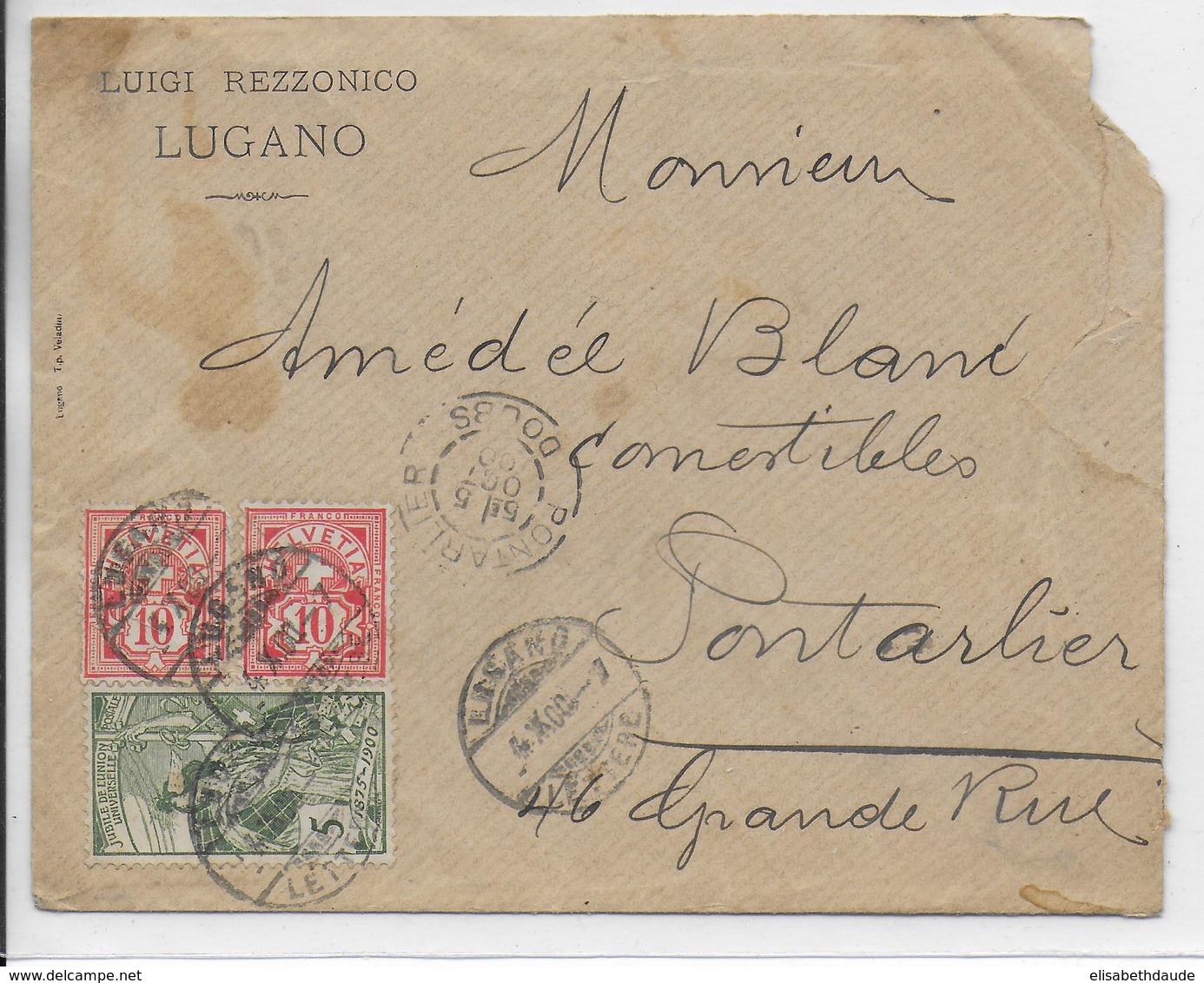 1900 - SUISSE - ENVELOPPE De LUGANO => PONTARLIER (DOUBS) - Covers & Documents