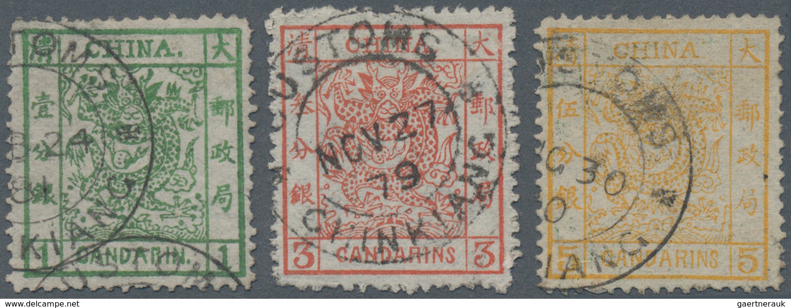 China: 1878, Large Dragon Thin Paper Set Each Canc. "CUSTOMS CHINKIANG" With 1879/80 Dates (Michel C - Autres & Non Classés