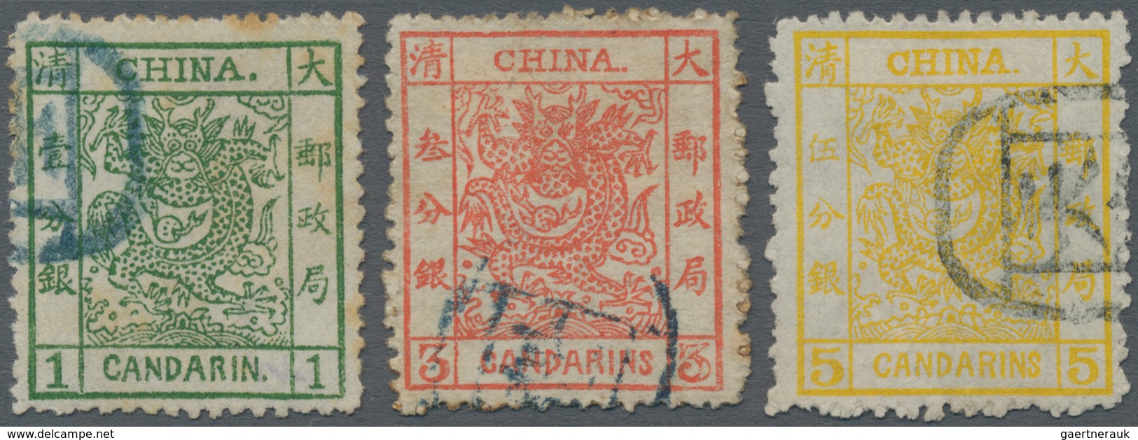 China: 1878/85, Large Dragon Thin Paper 1 Ca. Canc. Blue "Tien(tsin)", Tiny Thin On Reverse; And 188 - Autres & Non Classés