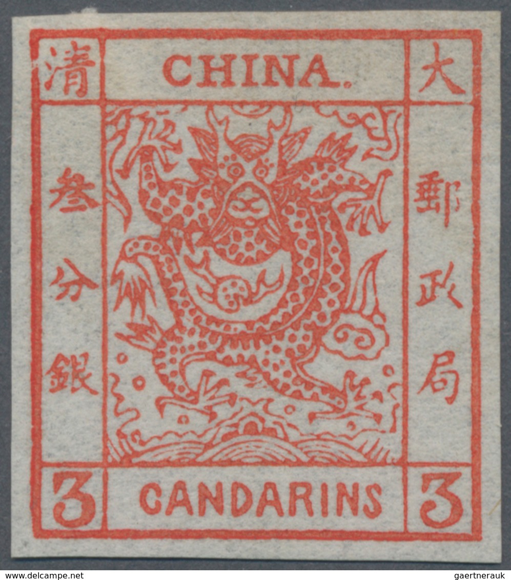 China: 1878, Large Dragon 3 Ca. Dark Red, Imperforated Proof With Extra Circle On Thin Paper (Chan 1 - Sonstige & Ohne Zuordnung