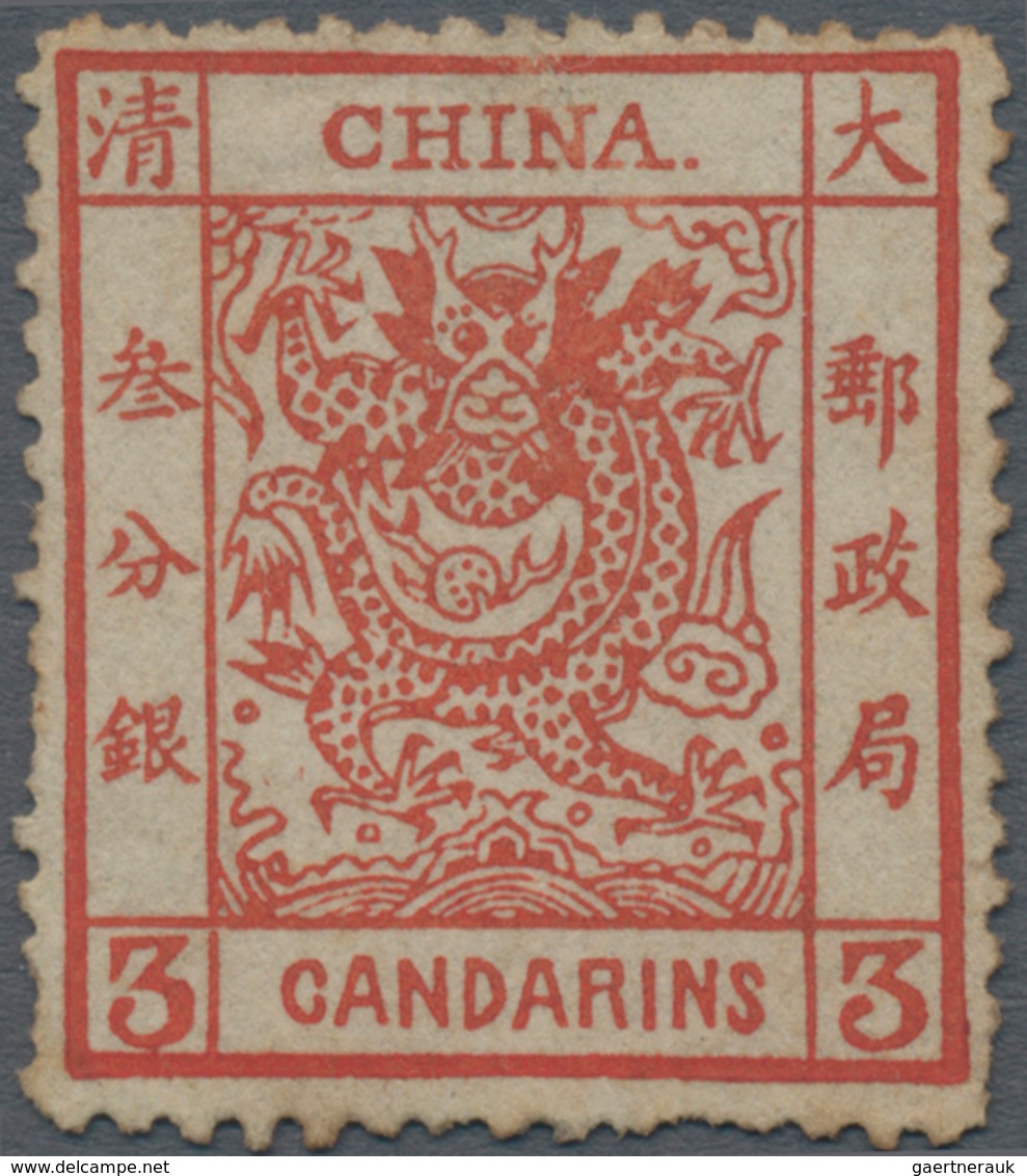 China: 1878, Large Dragon On Thin Paper, 3 Ca. Dark Red, Deep Impression, Unused No Gum, Some Short - Autres & Non Classés