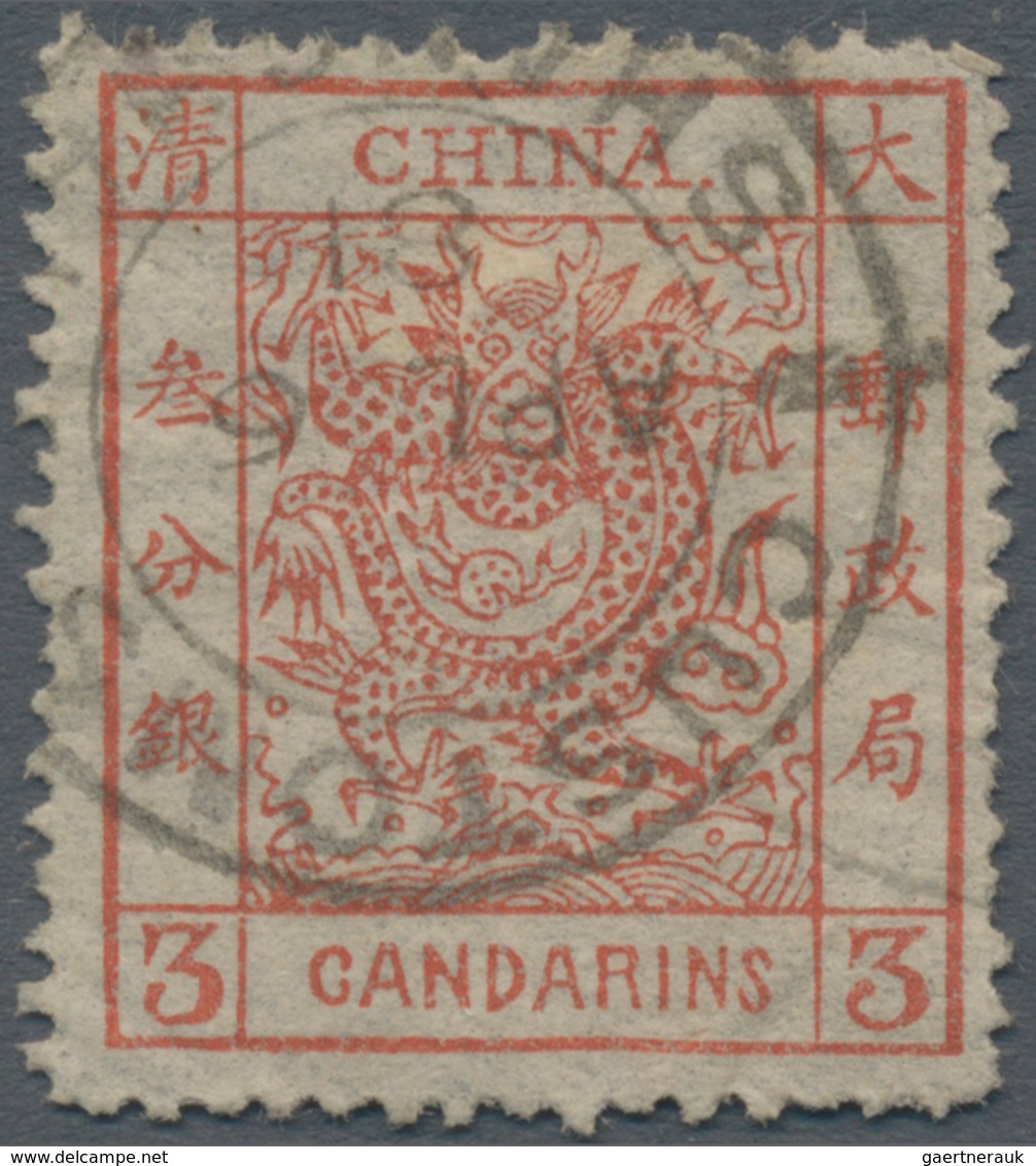 China: 1878, Large Dragon Thin Paper 3 Ca. Vermilion Canc. "CUSTOMS SHA(NGHAI) APL 6 81" Slight Crea - Otros & Sin Clasificación