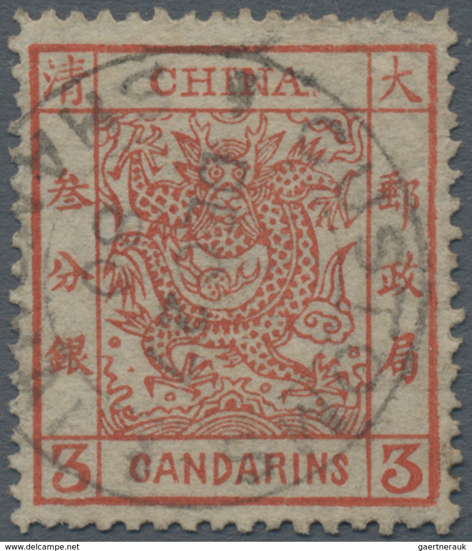 China: 1878, Large Dragon Thin Paper 3 Ca. Vermilion Canc. "CUSTOMS SH(ANGH)AI DEC 27 80", Slight Co - Autres & Non Classés