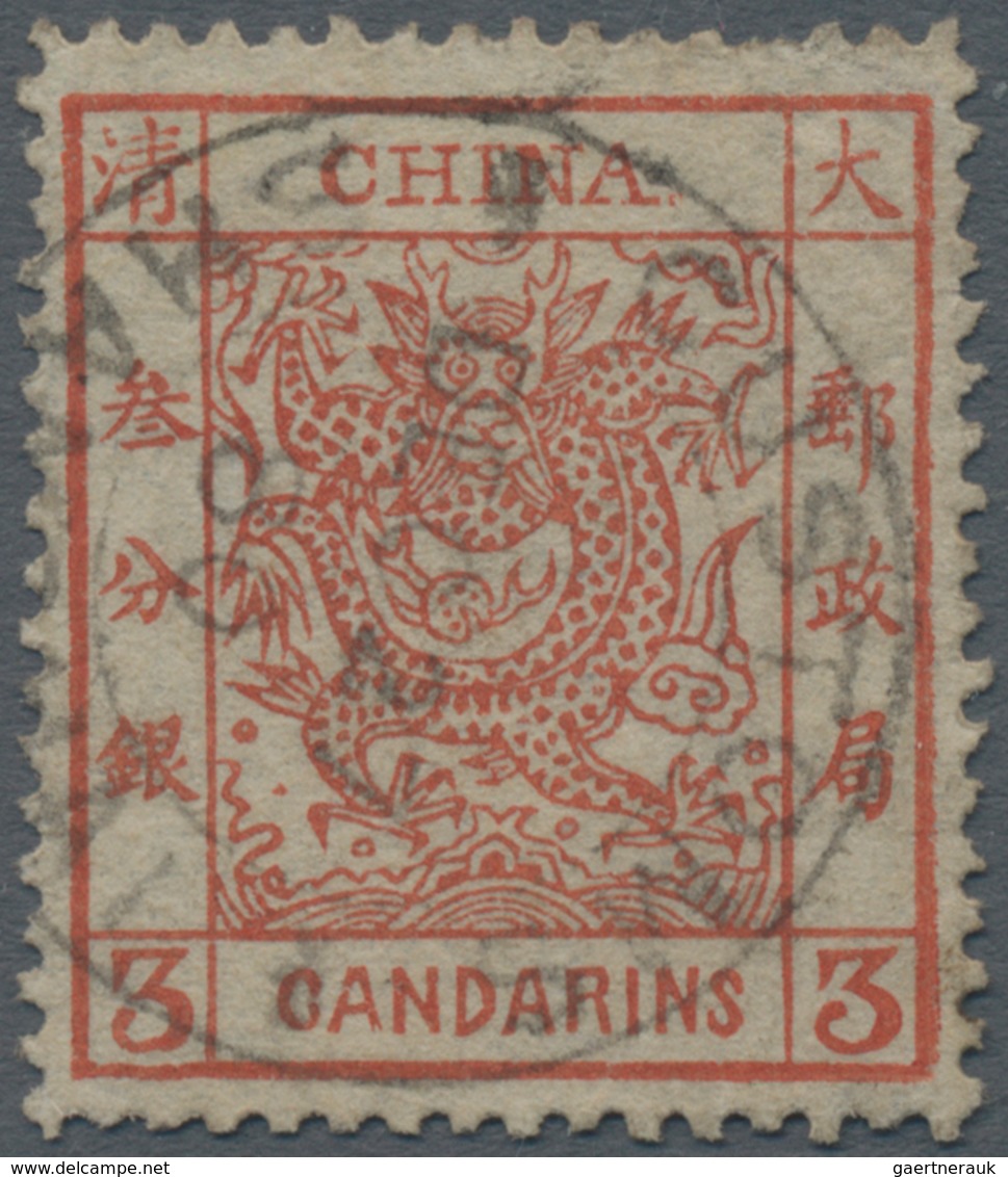 China: 1878, Large Dragon Thin Paper 3 Ca. Vermilion Canc. "CUSTOMS SH(ANGH)AI DEC 27 80", Slight Co - Sonstige & Ohne Zuordnung