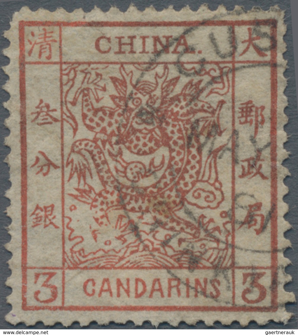 China: 1878, Large Dragon Thin Paper 3 Ca. Vermilion Canc. "CUS(TOMS) CHINKIA(NG) MAY ...81", Slight - Autres & Non Classés