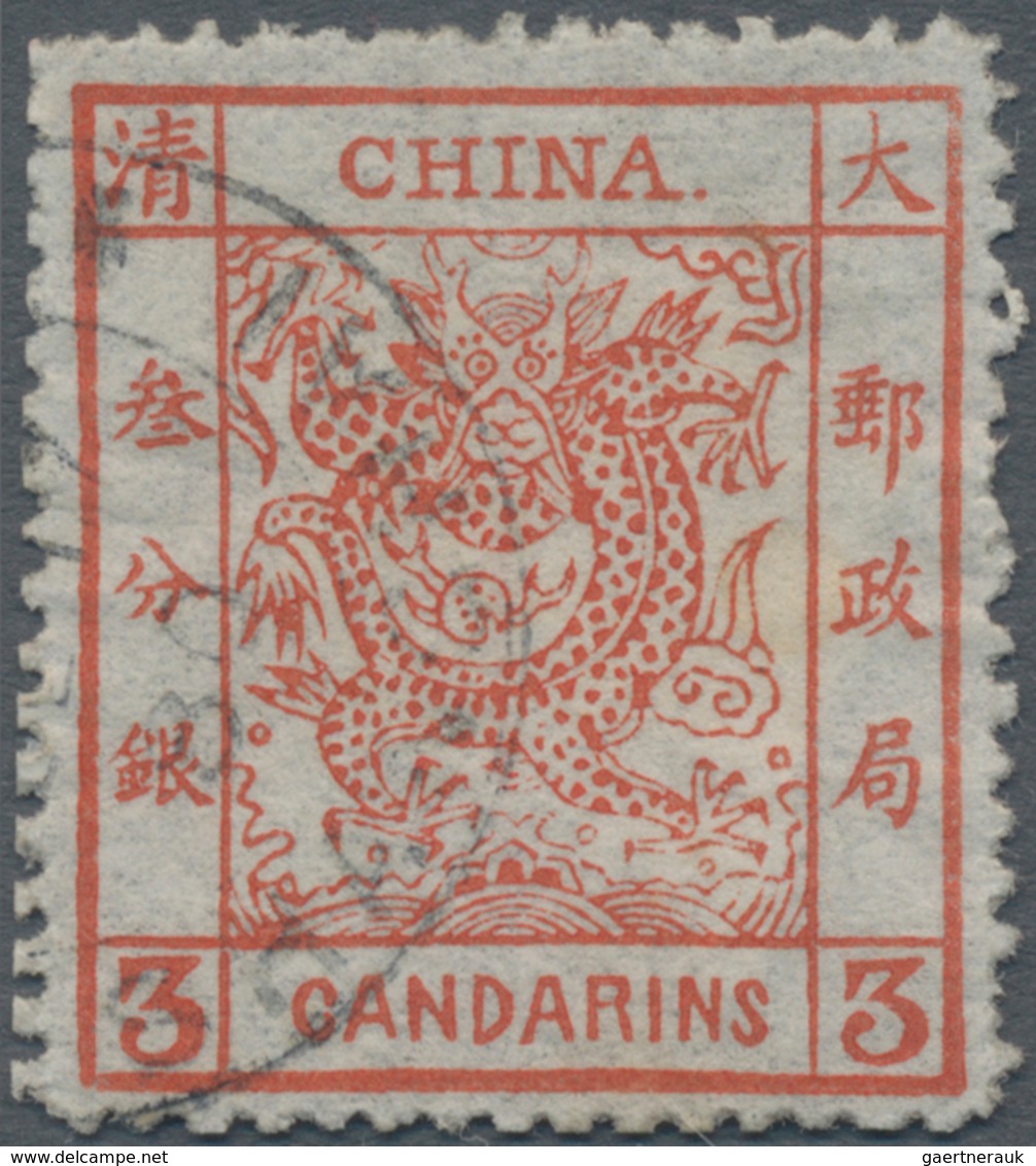 China: 1878, Large Dragon Thin Paper 3 Ca. Vermilion Canc. "..SHANGHAI JUL 17 80", Quite Sturdy Pape - Sonstige & Ohne Zuordnung