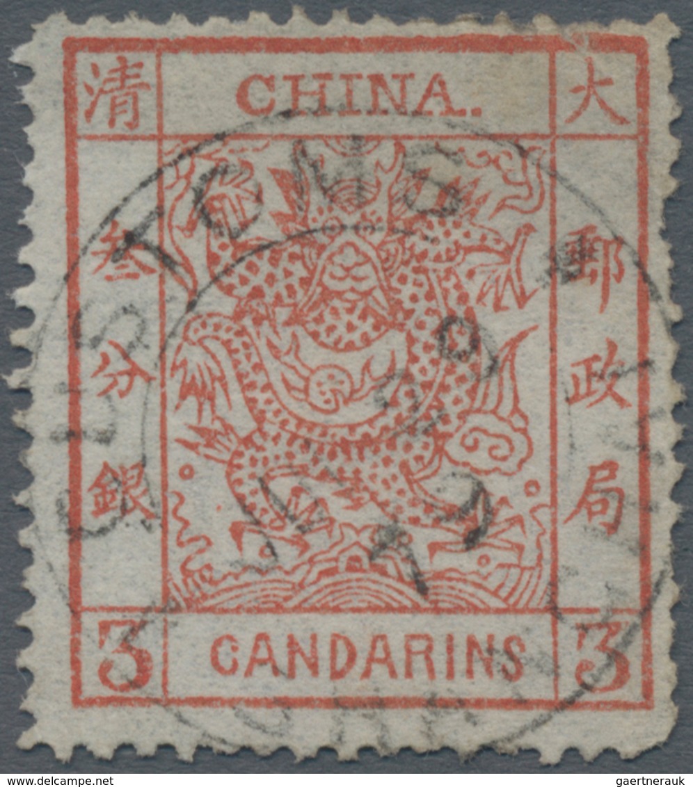 China: 1878, Large Dragon Thin Paper 3 Ca. Dark Red Canc. "CUSTOMS SHANGHAI MA. 29 79", Pulled Perf. - Autres & Non Classés