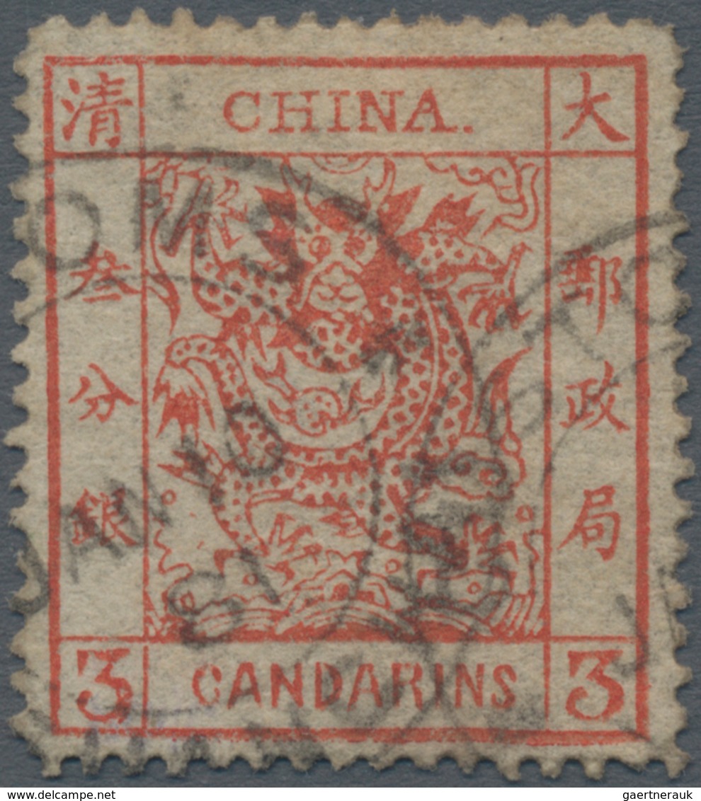 China: 1878, Large Dragon Thin Paper 3 Ca. Dark Red Canc. "(CUST)OMS SHANGHAI JAN 10 81", To Prevers - Autres & Non Classés