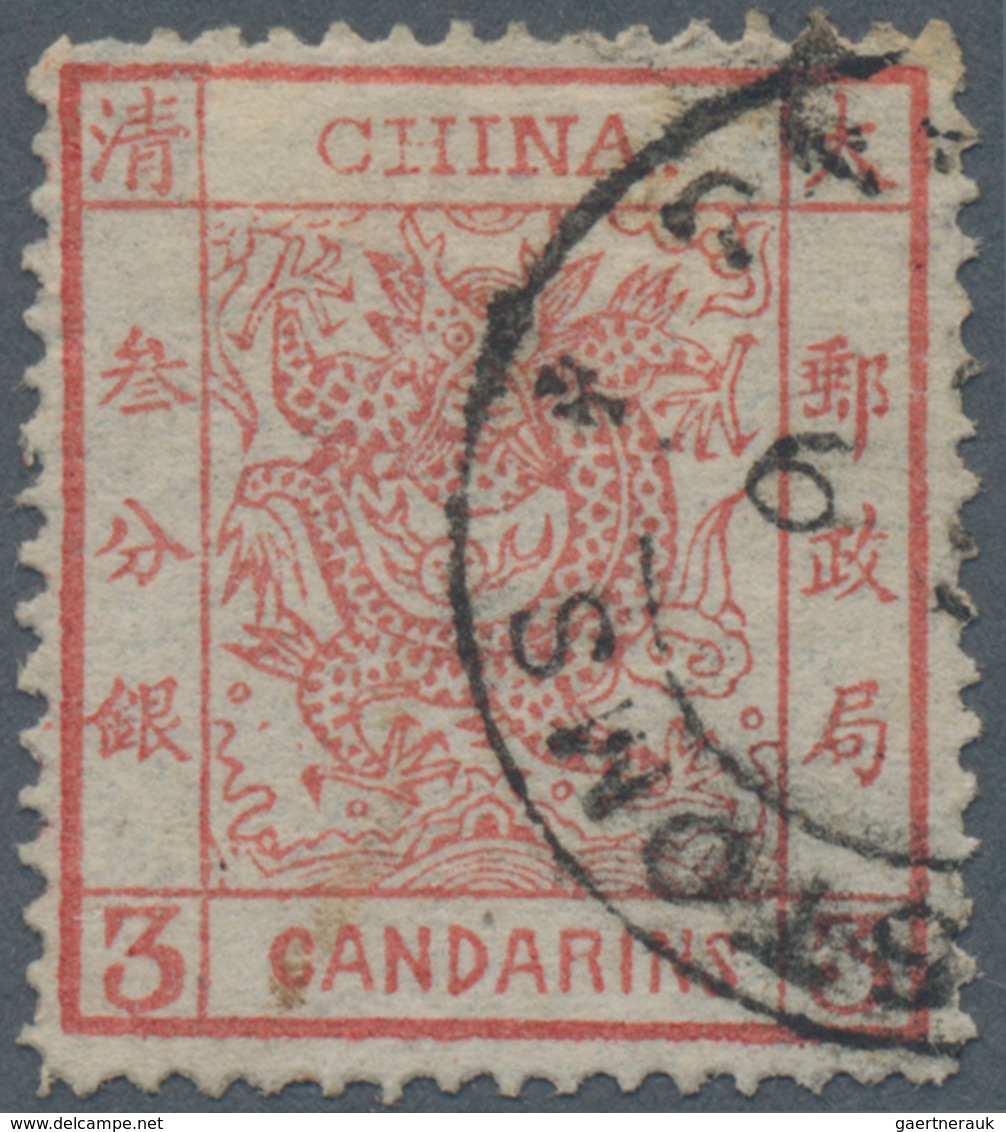 China: 1878, Large Dragon Thin Paper 3 Ca. Red Canc. Customs Dater (Michel Cat. 280.-) - Autres & Non Classés