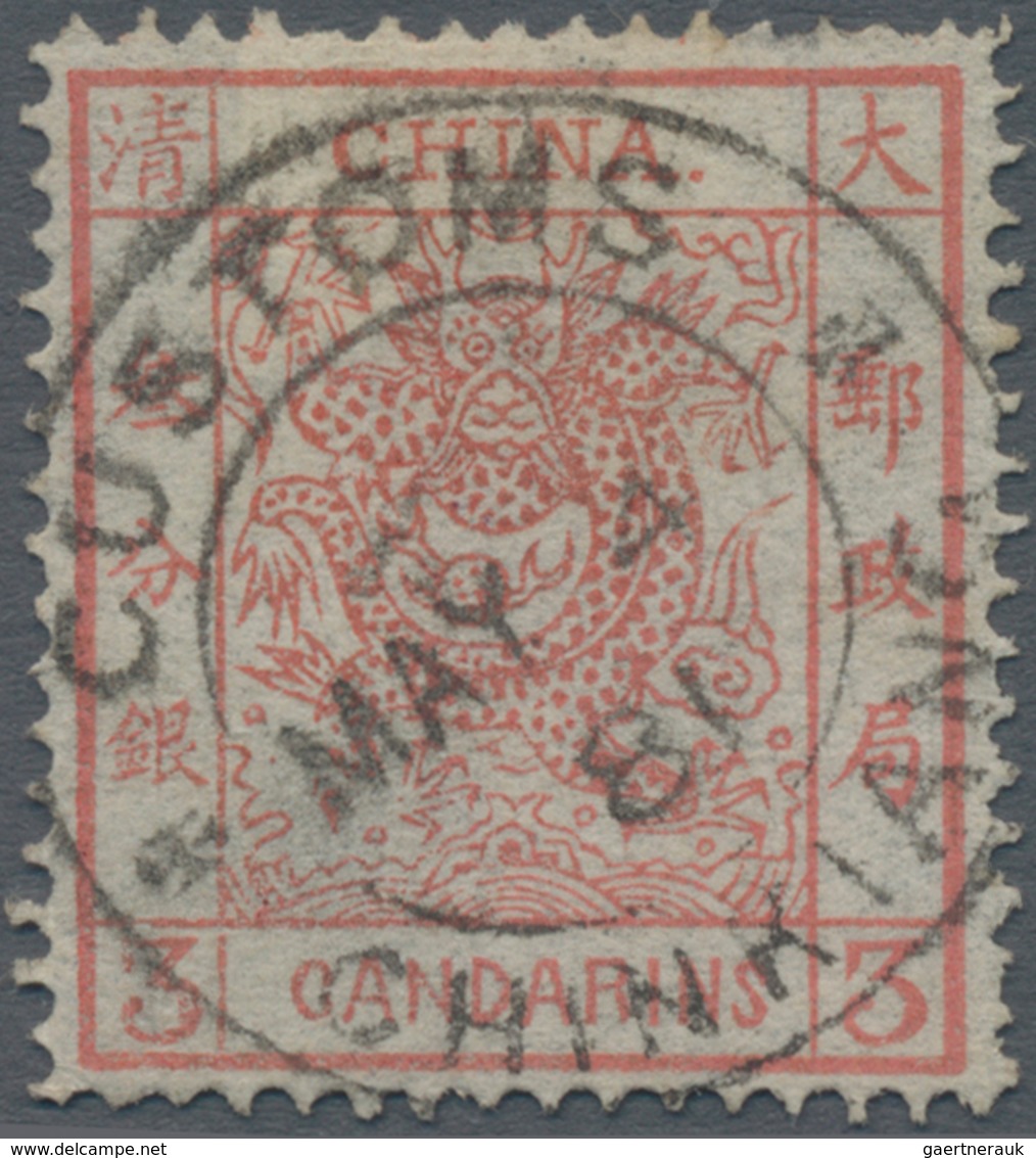 China: 1878, Large Dragon Thin Paper 3 Ca. Dark Red Canc. Full Strike "CUSTOMS CHINKIANG MAY 4 81", - Autres & Non Classés