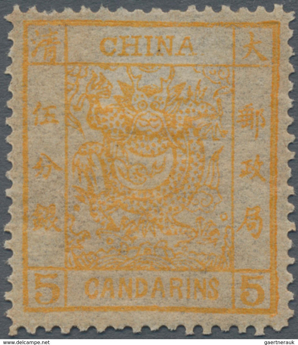 China: 1878, Large Dragon On Thin Paper, 5 Ca. Orange, Unused Mounted Mint (Michel Cat. 570.-). - Autres & Non Classés