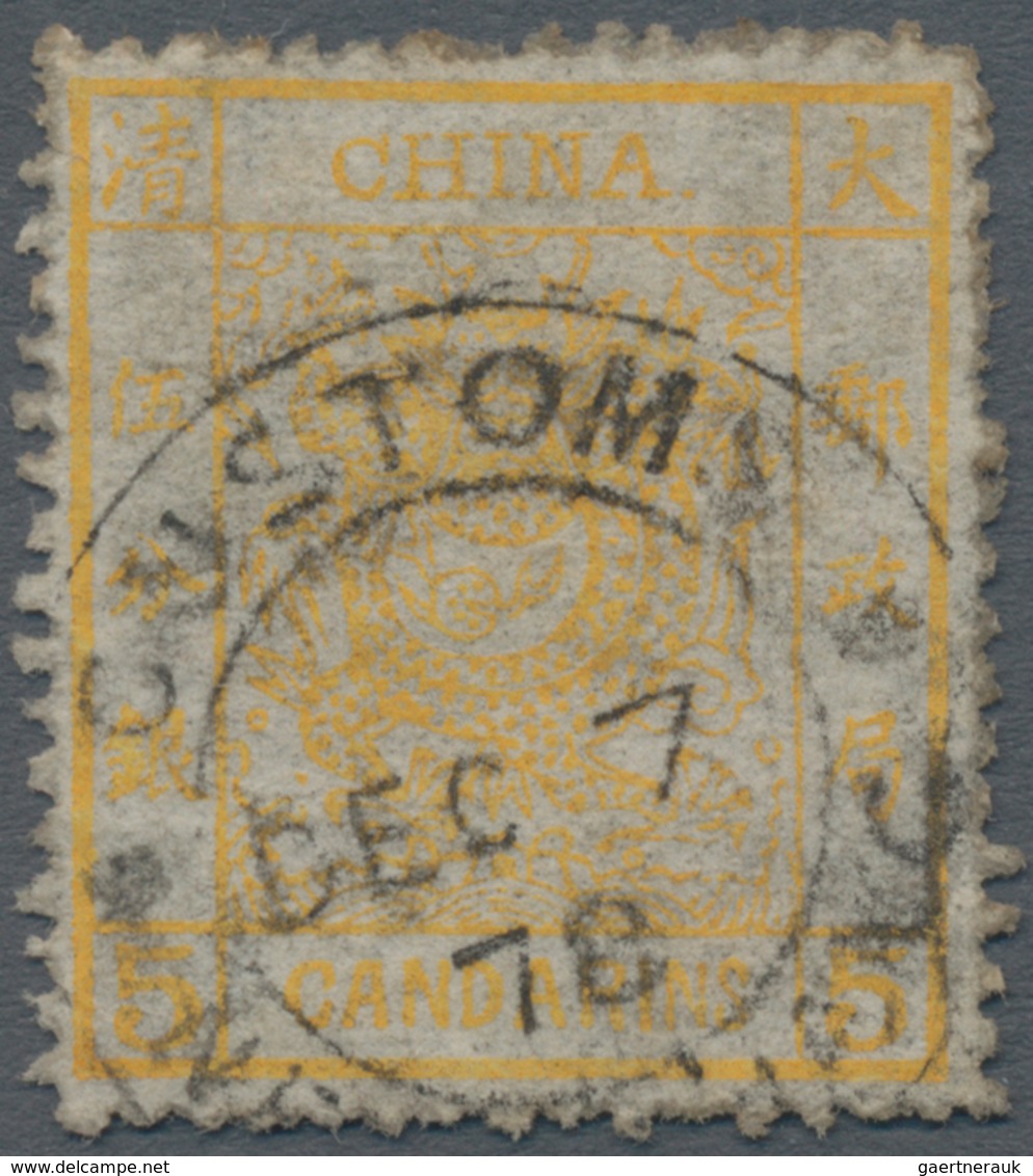 China: 1878, Large Dragon Thin Paper 5 Ca. Yellow Canc. "CUSTOMS DEC 7 78 NE(WCHA)NG", Year Of Issue - Autres & Non Classés