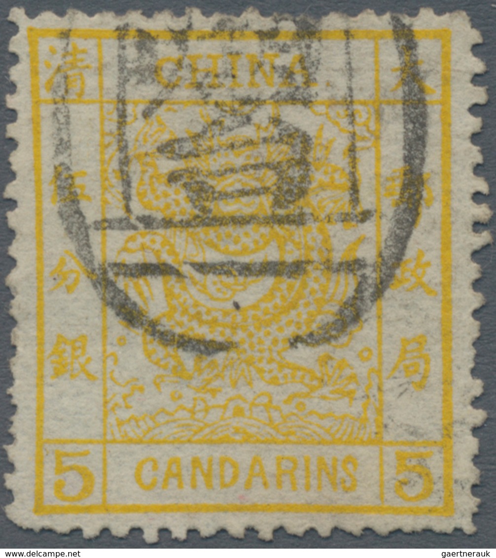 China: 1878, Large Dragon Thin Paper 3 Ca. Yellow Canc. Large Seal "Entai" (Chefoo). Michel Cat. 420 - Sonstige & Ohne Zuordnung