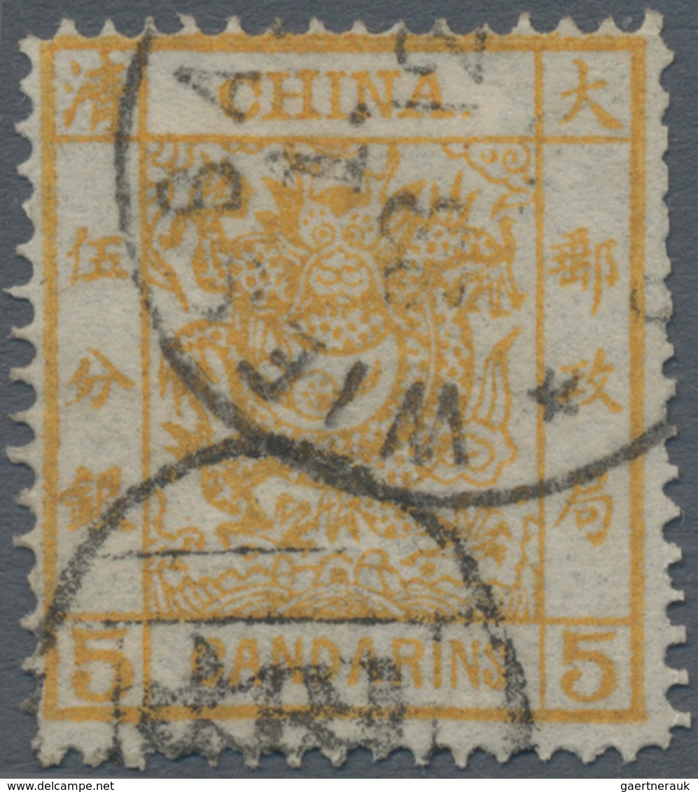 China: 1878, Large Dragon Thin Paper 5 Ca. Orange Canc. Seal "En(tai)" (Chefoo) And Also German Arri - Autres & Non Classés