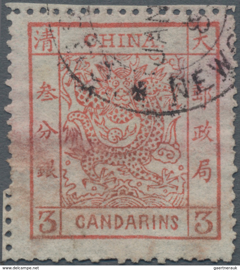 China: 1882, Large Dragon Large Margins 3 Ca. Red Canc. "(SUST)OMS NEWC(HWANG) JAN ... 8...", Michel - Autres & Non Classés