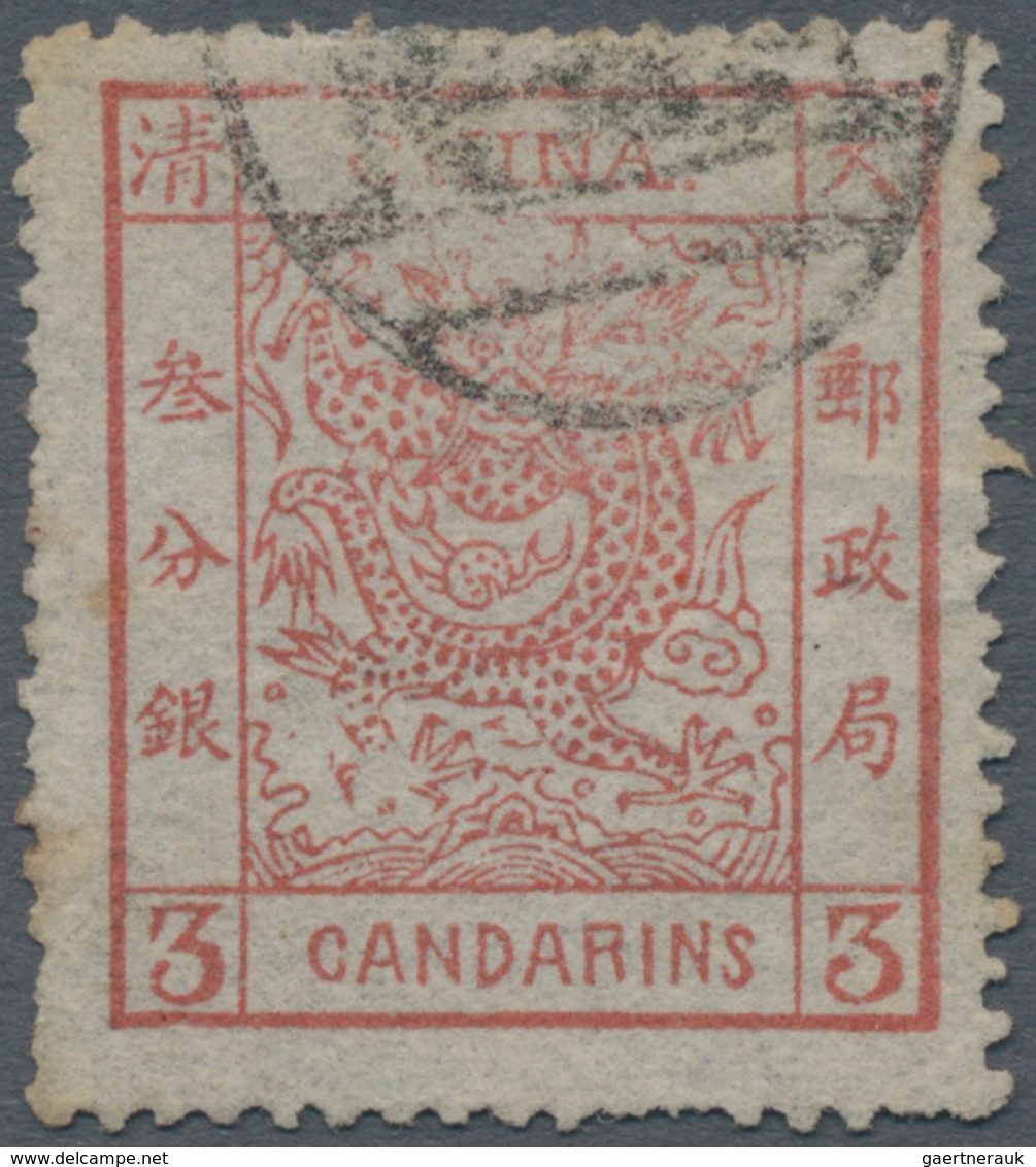 China: 1882, Large Dragon Large Margin 3 Ca. Brownish Red With Corner Strike Of Seal, Few Pulled Per - Sonstige & Ohne Zuordnung