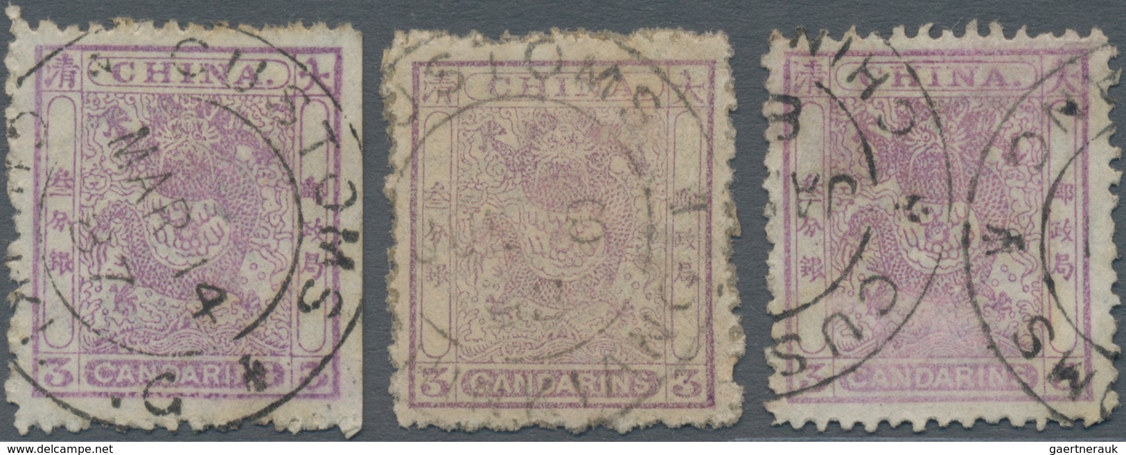 China: 1885, 3 Small Dragons 3ca Mauve, Cancelled By Customs Daters Of Chinkiang, Fine. - Autres & Non Classés