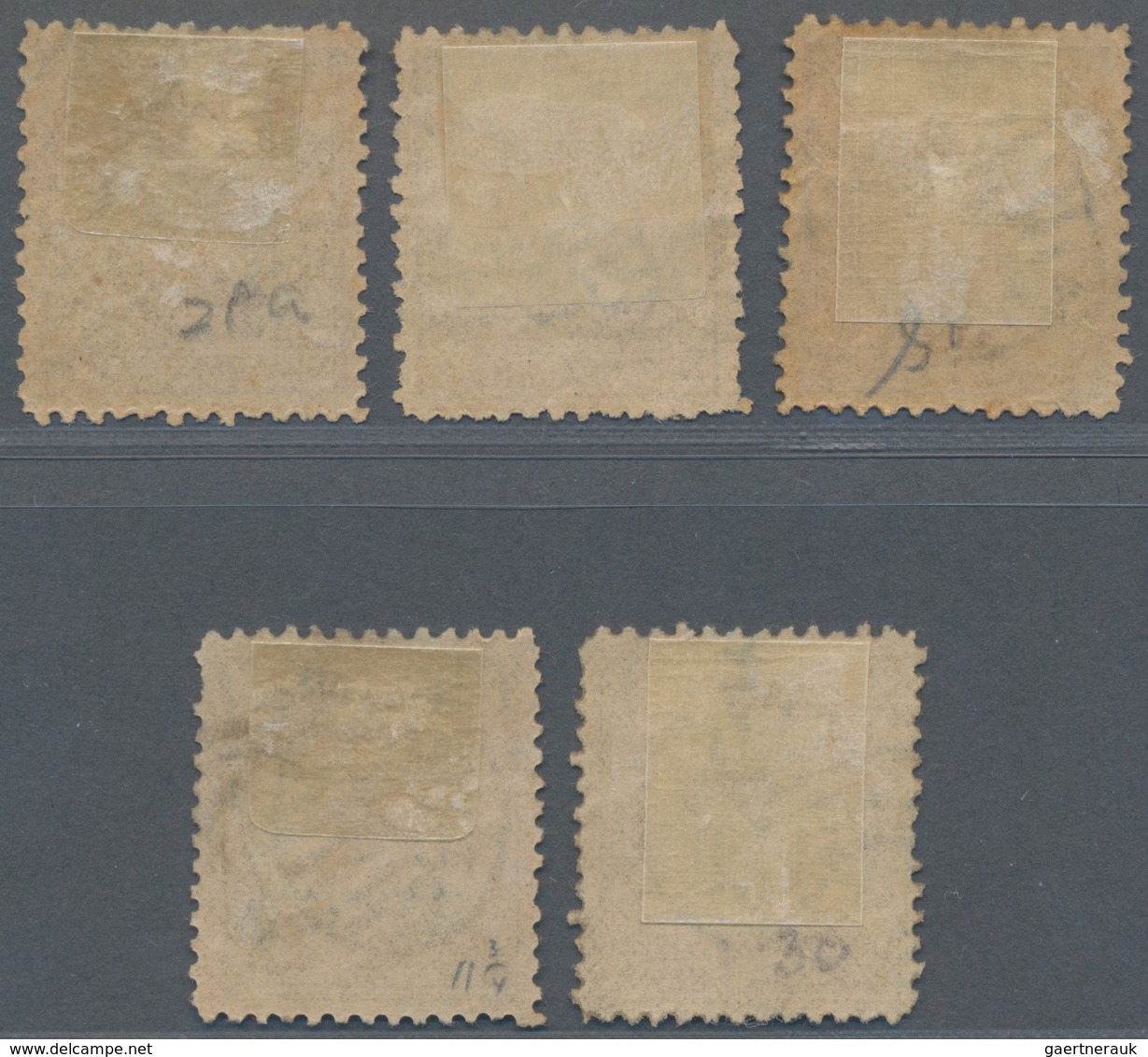 China: 1885/88, Customs Small Dragon Issue, Three 3cds And Two 5cds, Used With Blue And Black Tients - Sonstige & Ohne Zuordnung