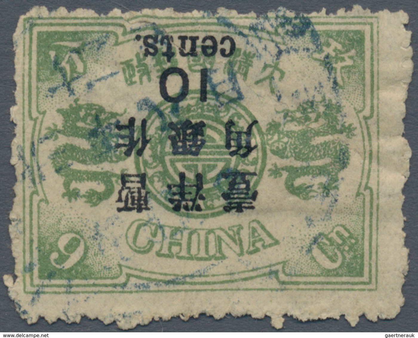 China: 1897, Dowager Cent Surcharges, Large Figures 1 ½ Mm, On 3rd Printing, 10 C./9 Cn Green, Surch - Altri & Non Classificati
