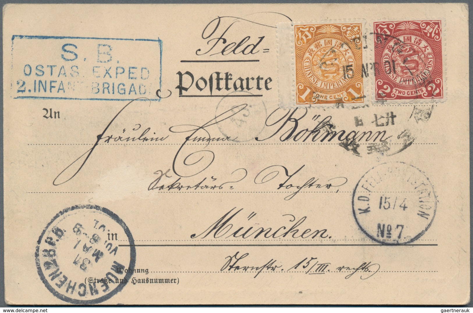 China: 1898, Coiling Dragon 1 C., 2 C. Tied Large Dollar "PAOTING 15 APR 01" To Ppc (Germany Prince - Autres & Non Classés