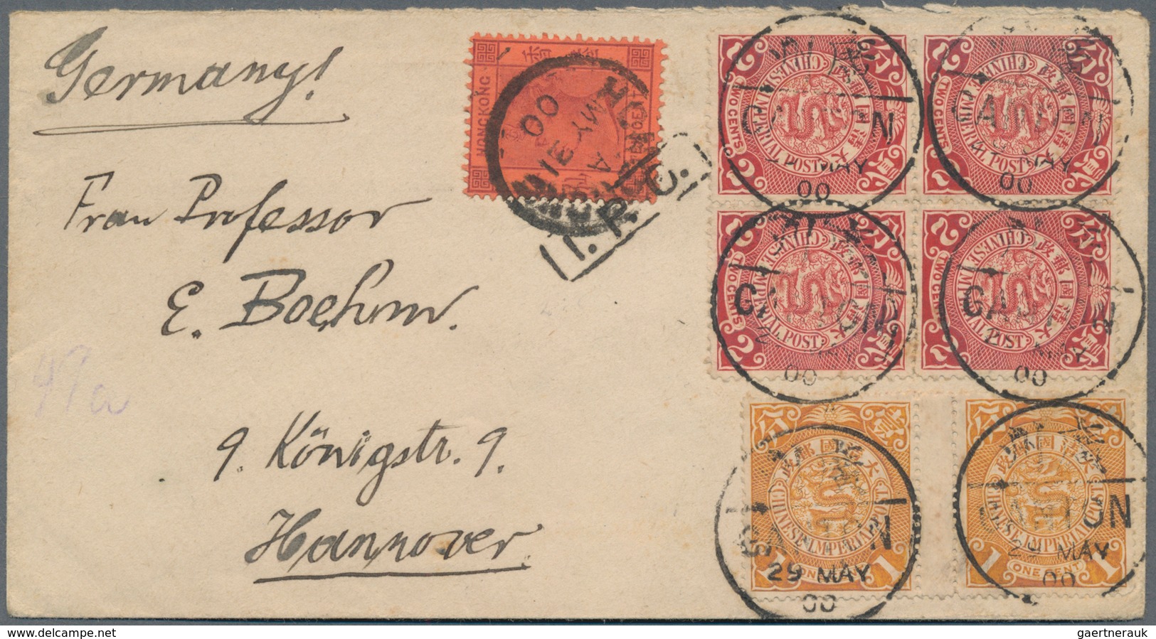 China: 1898, Coiling Dragon 2 C. Red (block-4) With 1 C. Ocre Inter-panneau Pair Tied Six Strikes Bi - Autres & Non Classés