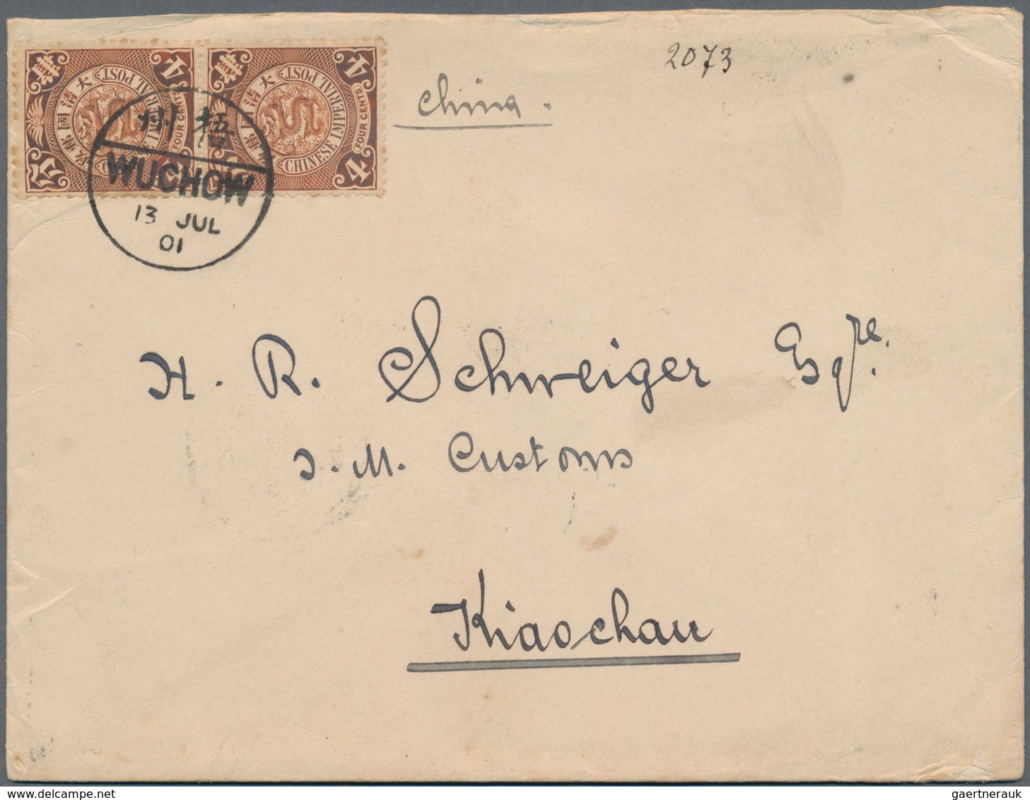 China: 1898, Coiling Dragon 4 C. Brown (vertical Pair) Tied Clear Bisected Bilingual "WUCHOW 13 JUL - Autres & Non Classés