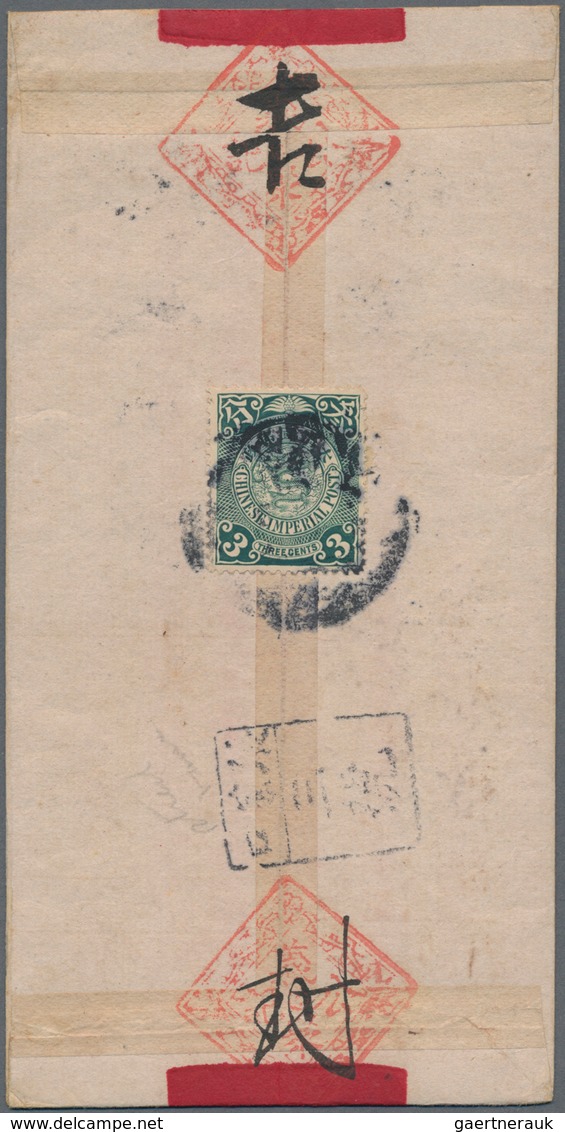 China: 1908, Coiling Dragon 3 C. Green Tied Indistinct Boxed Dater "Kalgan" To Reverse Of Red-band C - Autres & Non Classés