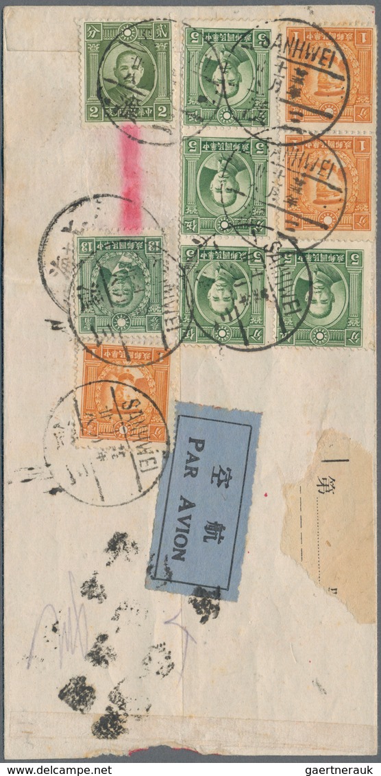 China: 1936/43, Three Covers: Internal Air Mail Cover 39 F. Rate Canc. Bilingual "SANHWEI 25.11.28" - Autres & Non Classés
