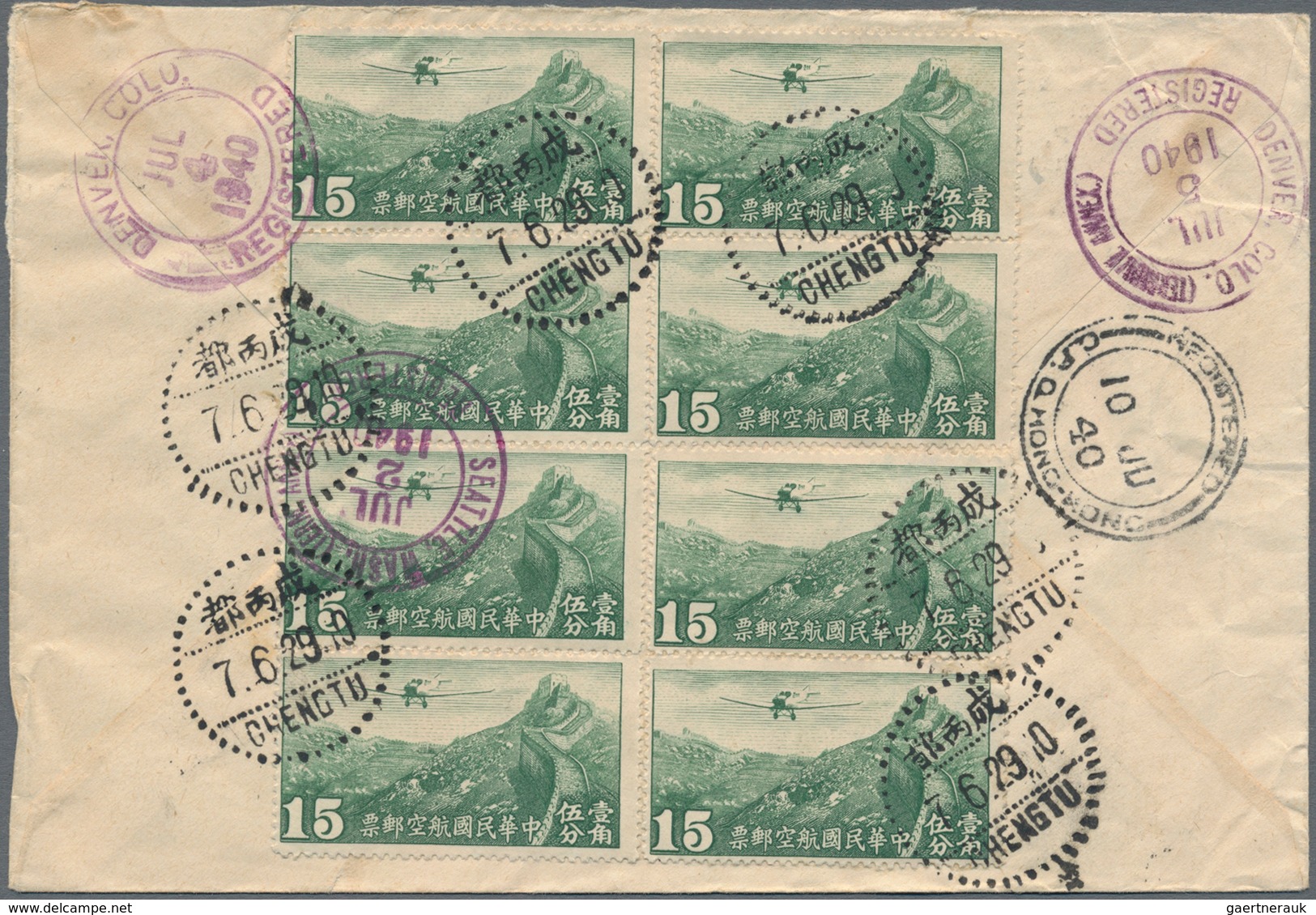 China: 1940, Commmercial Registered Airmail Cover, Bearing 5c Sun Yat-sen Definitive And Eight 15c P - Autres & Non Classés