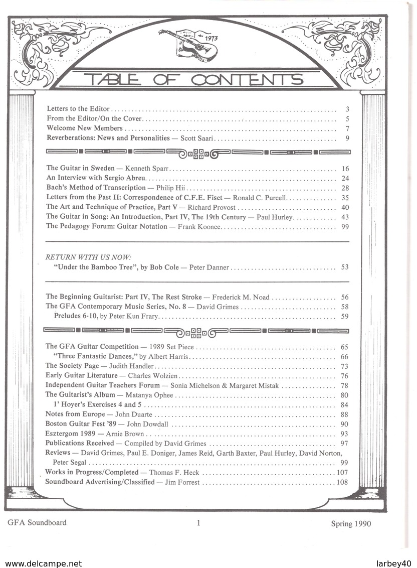 Revue Guitare Soundboard Guitar Fondation Of America N° 1 - 1990 -  The Guitar In Sweden - Kunst