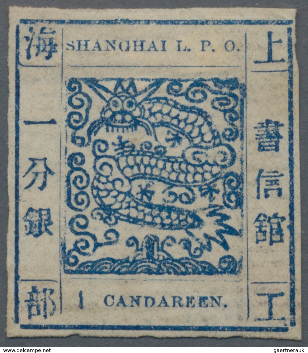 China - Shanghai: 1865, Large Dragon, "Candareen" In The Singular, Non-seriffed, 1 Cand. Blue On Lai - Autres & Non Classés