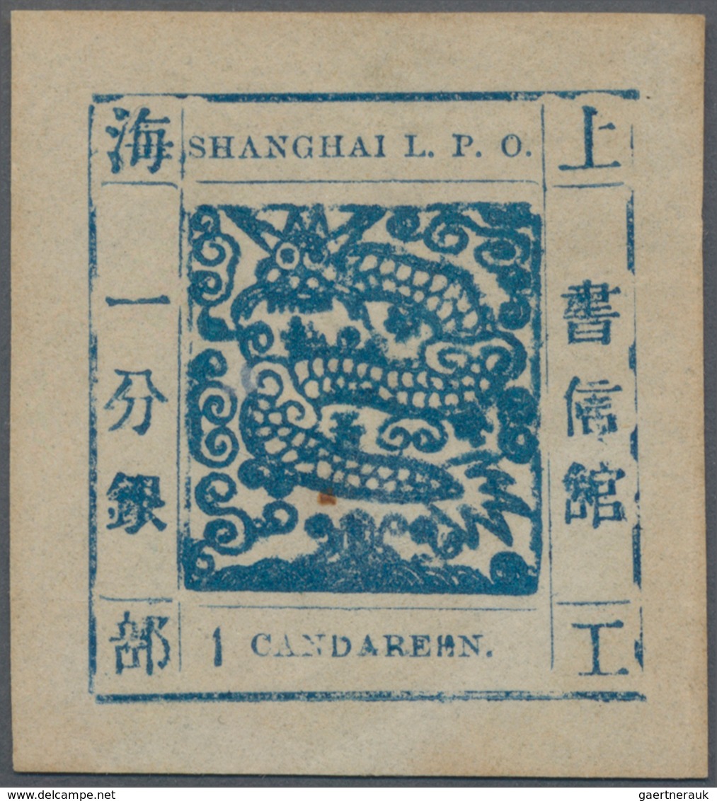 China - Shanghai: 1865, Large Dragon, Non-seriffed, 1 Cand. Dull Blue On Thin Wove Paper, Liv. 10a P - Autres & Non Classés