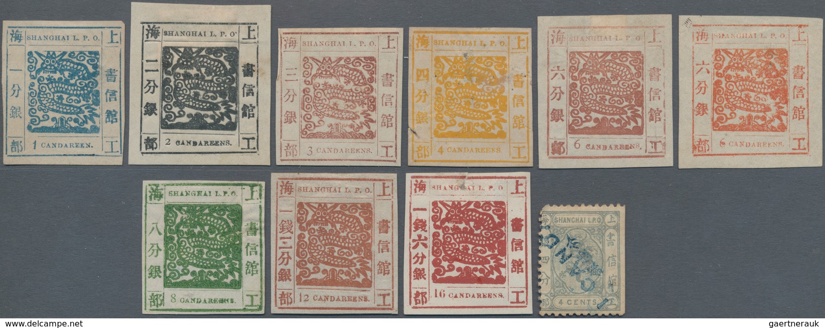 China - Shanghai: 1865/66, Large Dragons 1 Ca.-16 Ca. (9), Unused No Gum, Three With Faults. Also Sm - Autres & Non Classés