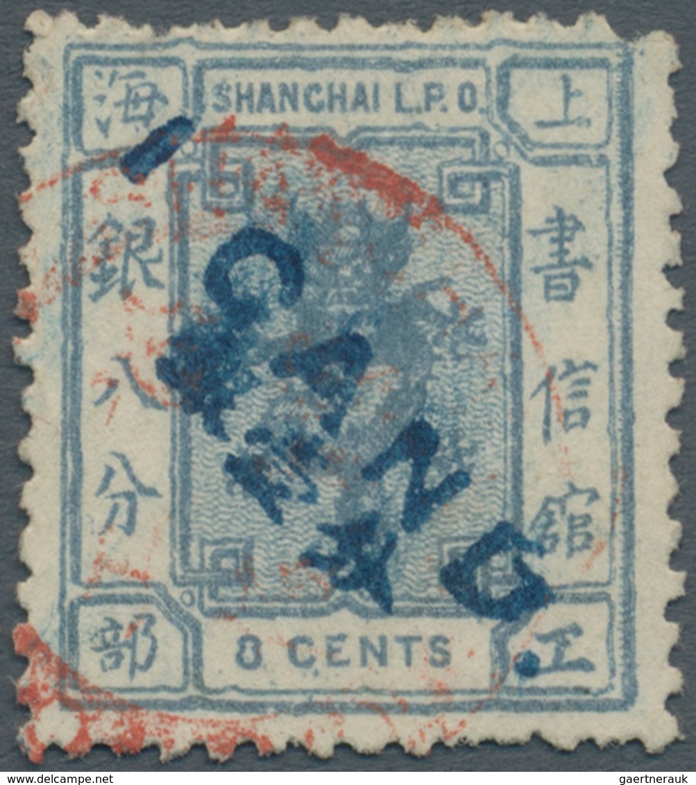 China - Shanghai: 1873, First Candareen Provisional Small Dragon Surcharges, 1 Cd. Blue On 8 C. Grey - Autres & Non Classés