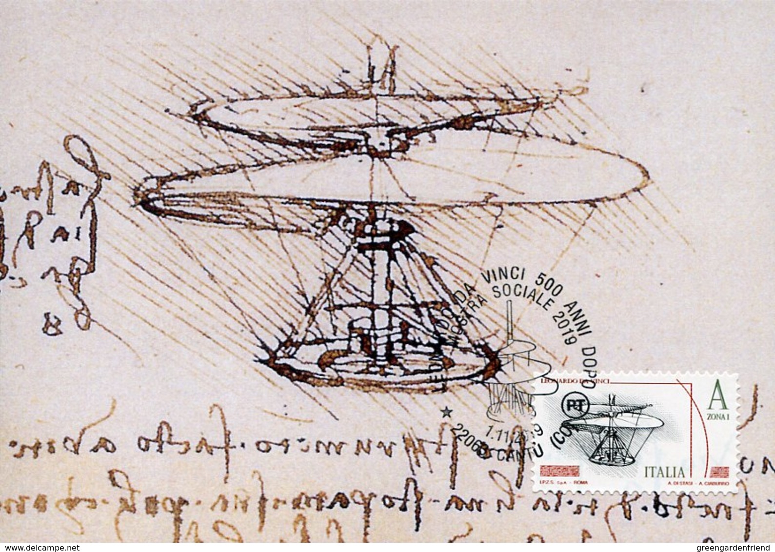 50571 Italia, Maximum 2019 Cantù Leonardo Da Vinci 500 Years Later,500 Jahre Später,500 Ans Plus Tard,helicopter, - Altri & Non Classificati