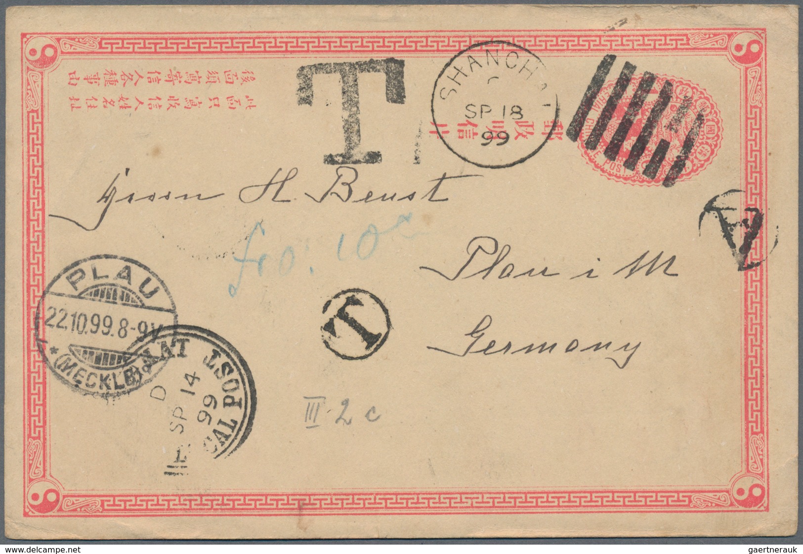 China - Ganzsachen: 1897, Card ICP 1 C. Canc. Pa-kua W. "(SHANG)HAI LOCAL POST D Sp 14 99" Alongside - Cartes Postales