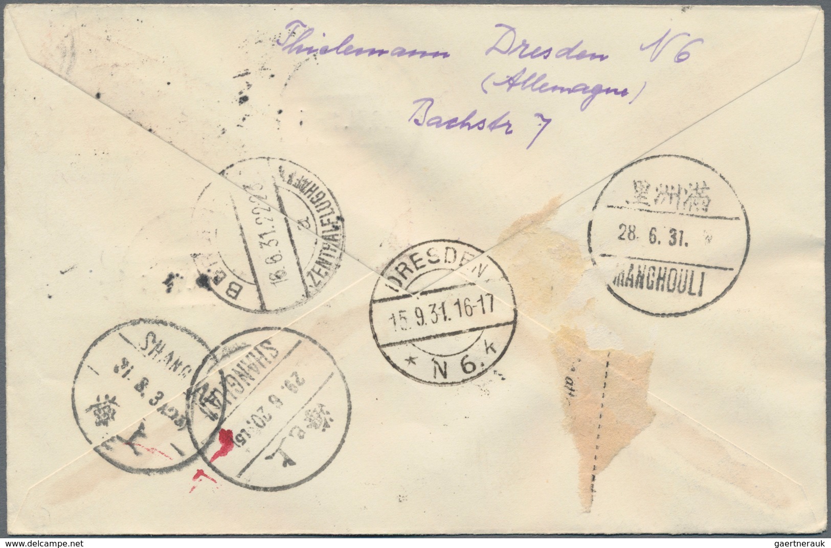 China - Flugpost: 1931, Incoming Airmail, Germany, Zeppeling 1 M. Etc. Total 1.55 M Tied "DRESEDEN 1 - Autres & Non Classés